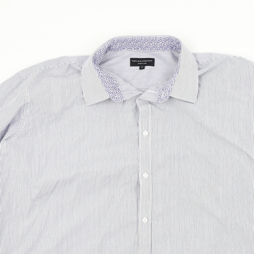 Taylor & Wright Mens Blue Striped   Button-Up Size 17