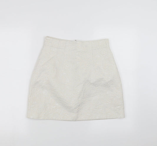 H&M Womens White Floral  A-Line Skirt Size 12