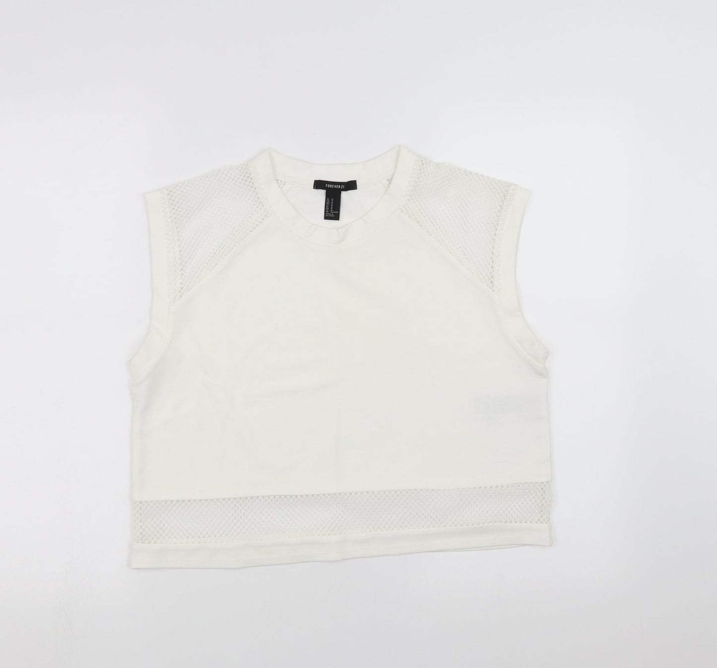 Womens UK Size M FOREVER 21 White Cropped T-Shirt
