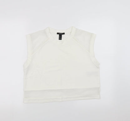 Womens UK Size M FOREVER 21 White Cropped T-Shirt