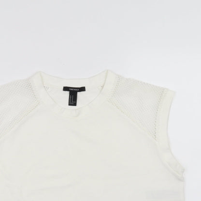 Womens UK Size M FOREVER 21 White Cropped T-Shirt