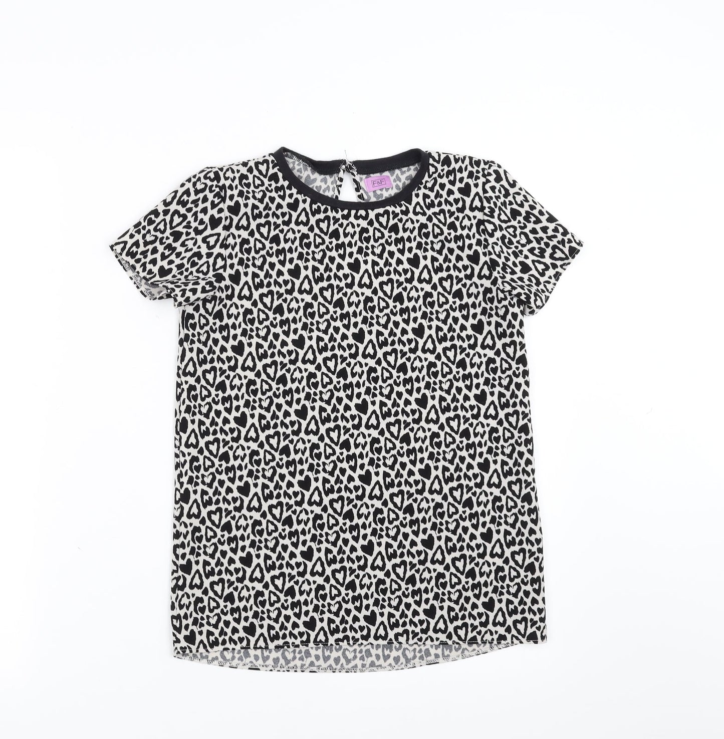 F&F Girls Black Animal Print  Basic Blouse Size 10-11 Years