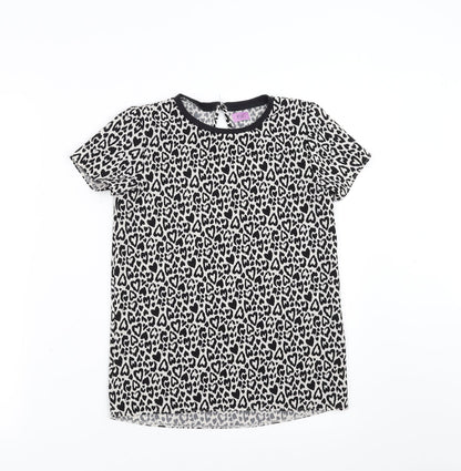 F&F Girls Black Animal Print  Basic Blouse Size 10-11 Years