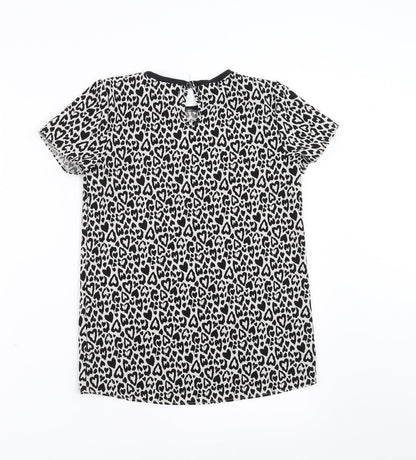 F&F Girls Black Animal Print  Basic Blouse Size 10-11 Years
