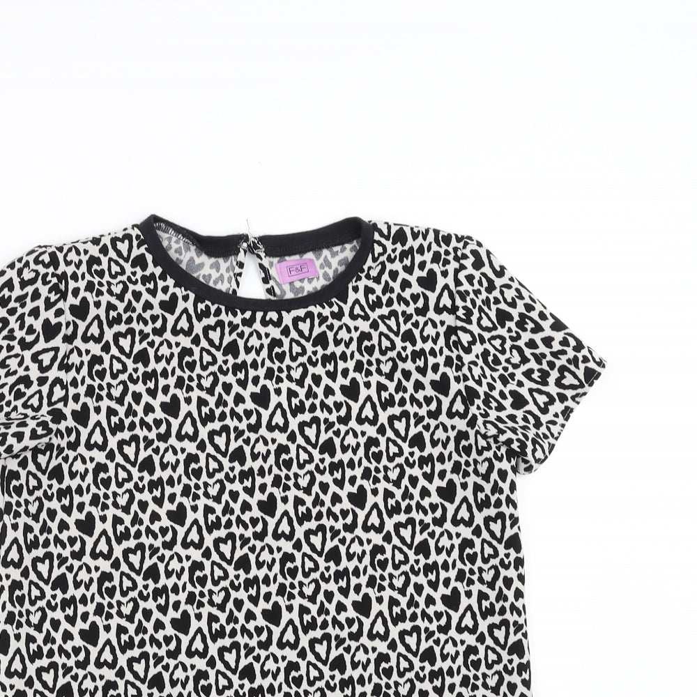 F&F Girls Black Animal Print  Basic Blouse Size 10-11 Years