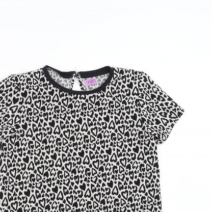 F&F Girls Black Animal Print  Basic Blouse Size 10-11 Years