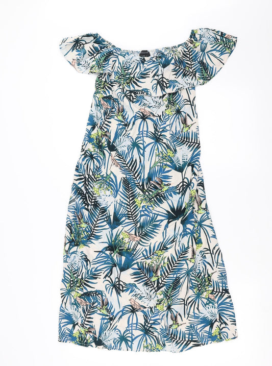 Primark Womens Blue Floral  Trapeze & Swing  Size 4  - Leaf Pattern