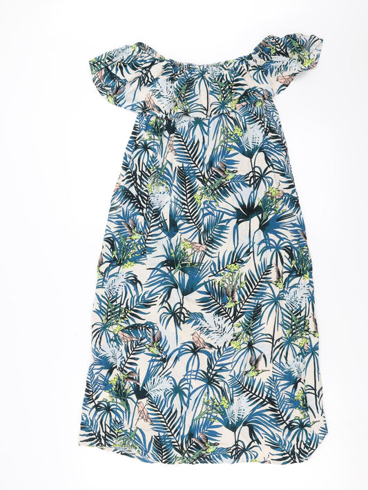 Primark Womens Blue Floral  Trapeze & Swing  Size 4  - Leaf Pattern