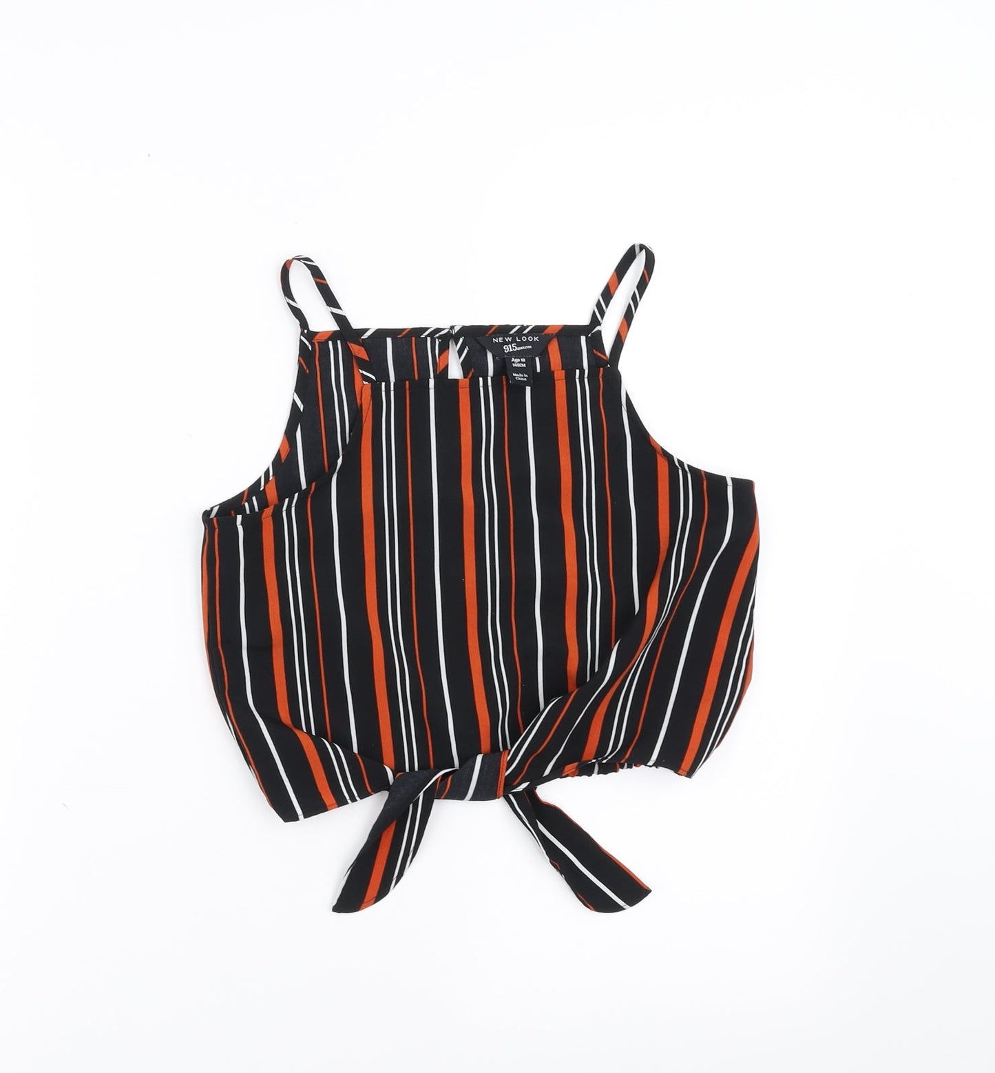 New Look Girls Black Striped  Cropped Blouse Size 10 Years  - tie Front Detail