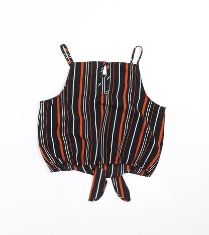 New Look Girls Black Striped  Cropped Blouse Size 10 Years  - tie Front Detail