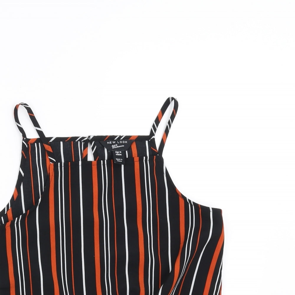 New Look Girls Black Striped  Cropped Blouse Size 10 Years  - tie Front Detail