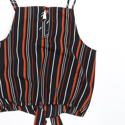 New Look Girls Black Striped  Cropped Blouse Size 10 Years  - tie Front Detail
