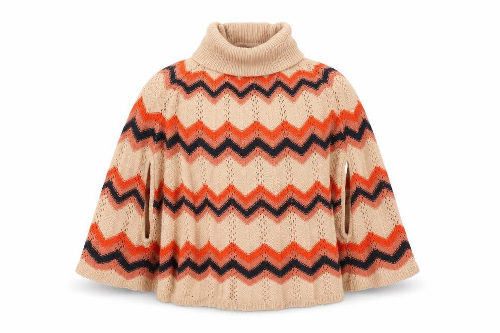 Next Girls Beige Geometric  Cape Jumper Size 5-6 Years