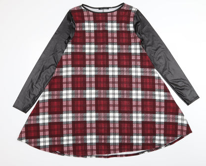 QED London Womens Red Check  T-Shirt Dress  Size M