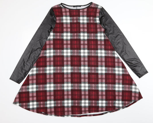 QED London Womens Red Check  T-Shirt Dress  Size M