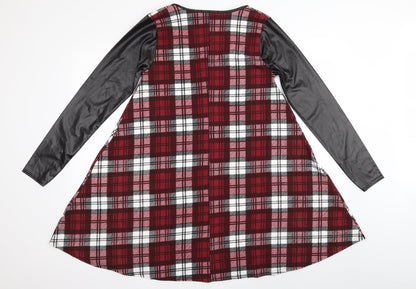 QED London Womens Red Check  T-Shirt Dress  Size M