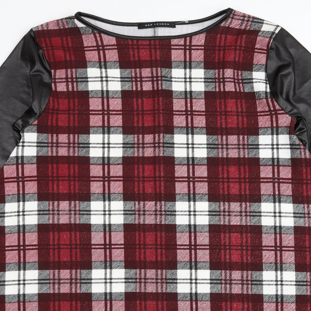 QED London Womens Red Check  T-Shirt Dress  Size M