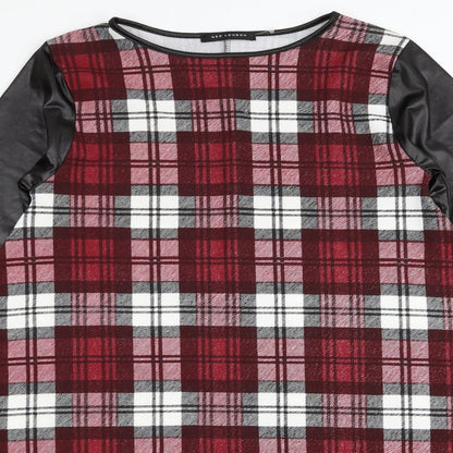QED London Womens Red Check  T-Shirt Dress  Size M