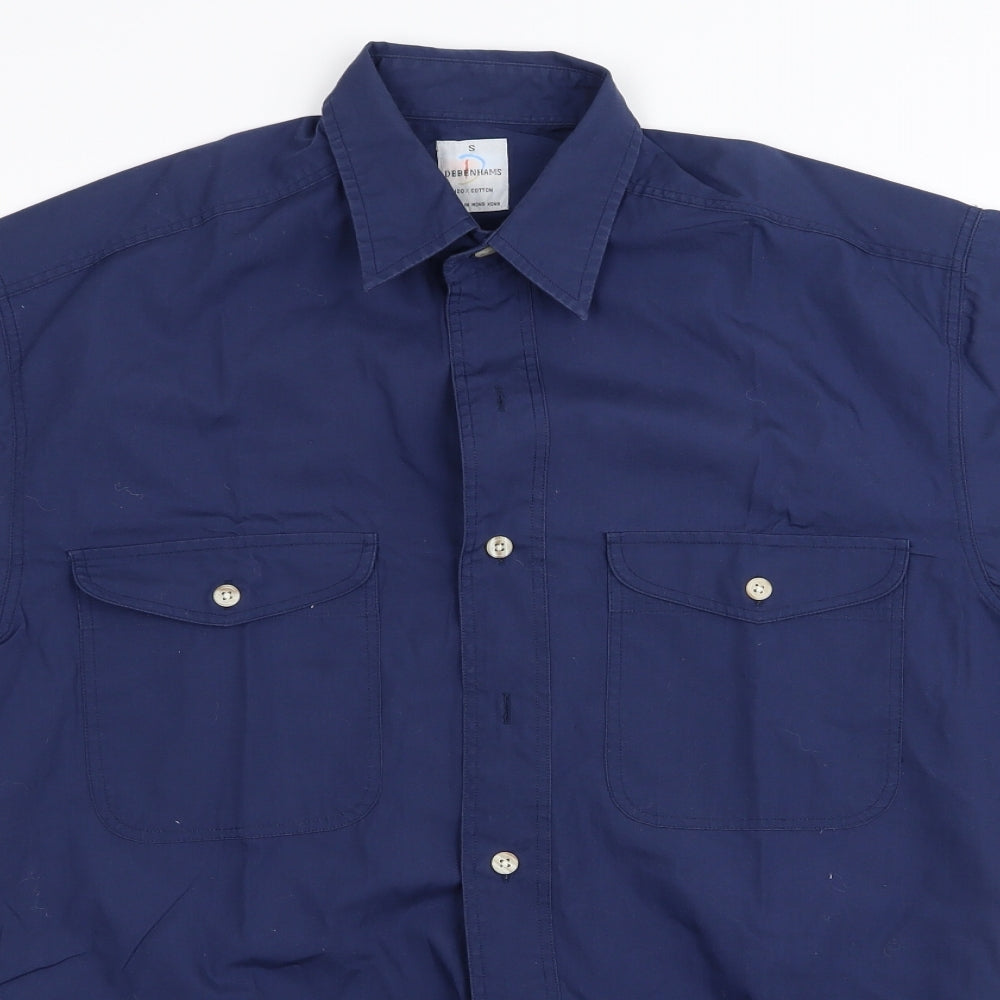 Mens UK Size S Debenhams Blue  Button-Up Short Sleeve Casual Shirt