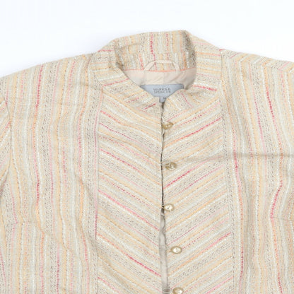 M&S Womens Beige Striped  Jacket Blazer Size 14