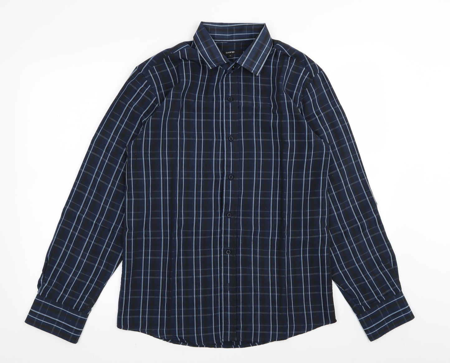 Asda George Mens Blue Check Rayon  Button-Up Size S