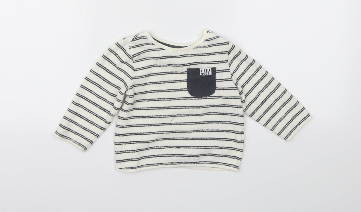 F&F Boys White Striped  Basic T-Shirt Size 6-9 Months