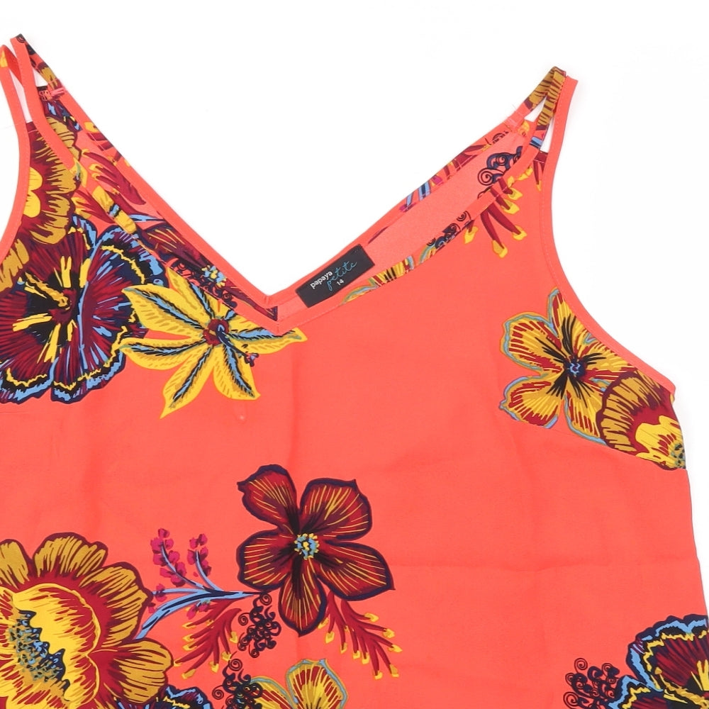 Papaya Womens Red Floral  Basic T-Shirt Size 14