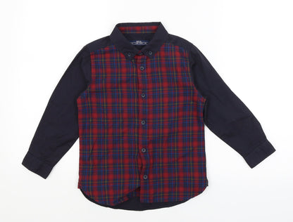 Matalan Boys Black Plaid  Basic Button-Up Size 7 Years