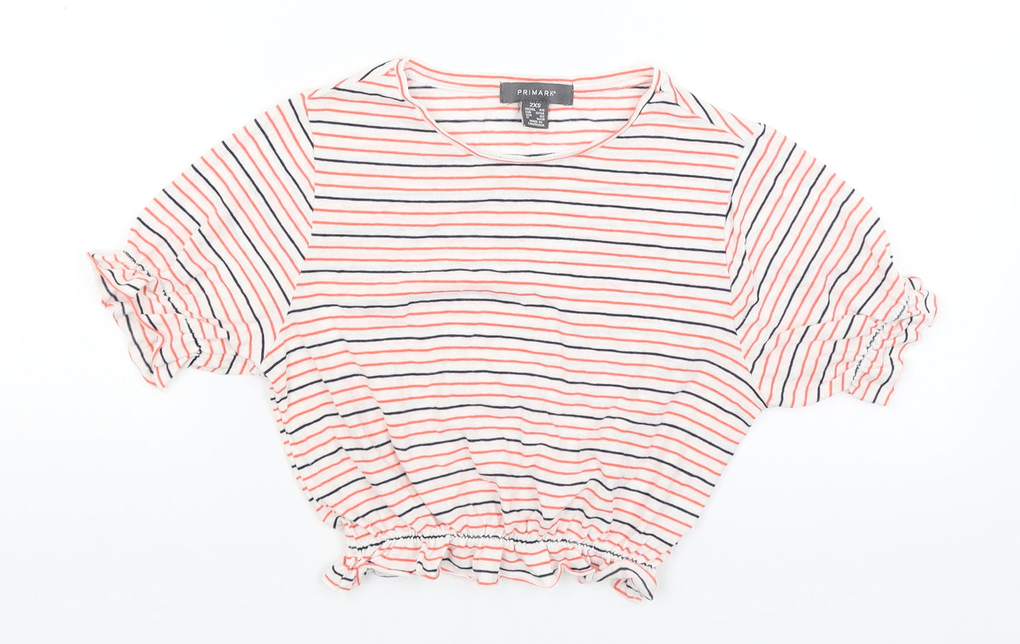 Primark Womens White Striped  Cropped T-Shirt Size 2XS