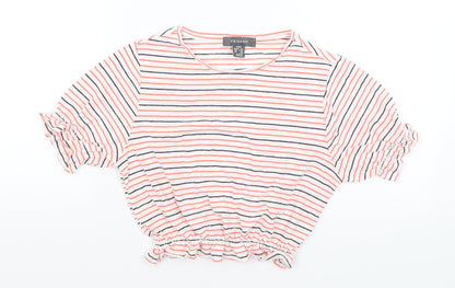 Primark Womens White Striped  Cropped T-Shirt Size 2XS