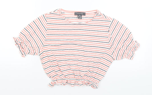Primark Womens White Striped  Cropped T-Shirt Size 2XS