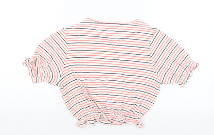 Primark Womens White Striped  Cropped T-Shirt Size 2XS