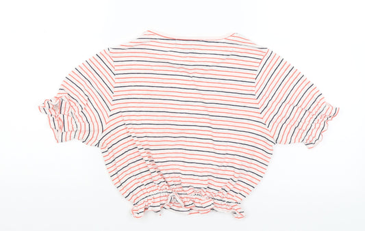 Primark Womens White Striped  Cropped T-Shirt Size 2XS