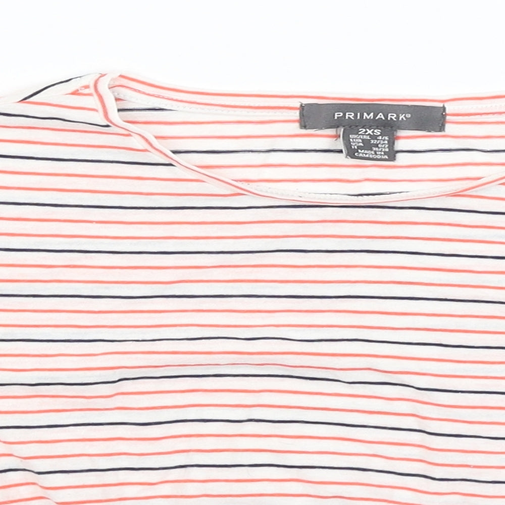 Primark Womens White Striped  Cropped T-Shirt Size 2XS