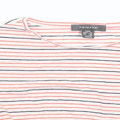 Primark Womens White Striped  Cropped T-Shirt Size 2XS