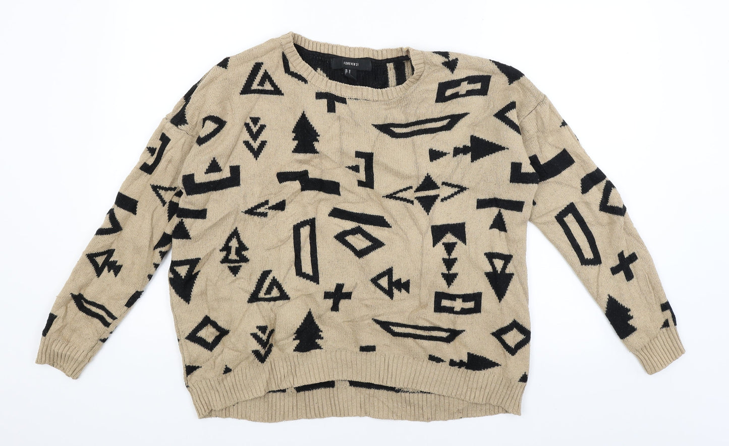FOREVER 21 Womens Beige   Pullover Jumper Size M  - Symbols