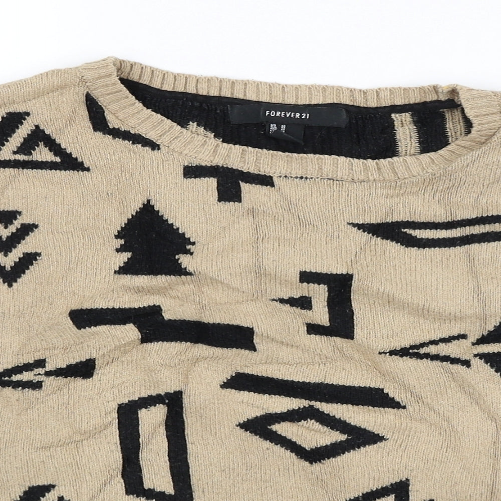 FOREVER 21 Womens Beige   Pullover Jumper Size M  - Symbols
