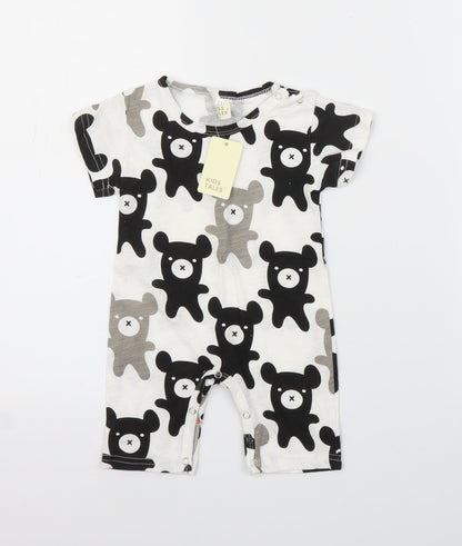 Kid's Tales Baby White Animal Print  Babygrow One-Piece Size 6-9 Months  - Teddy Bear