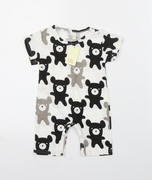 Kid's Tales Baby White Animal Print  Babygrow One-Piece Size 6-9 Months  - Teddy Bear