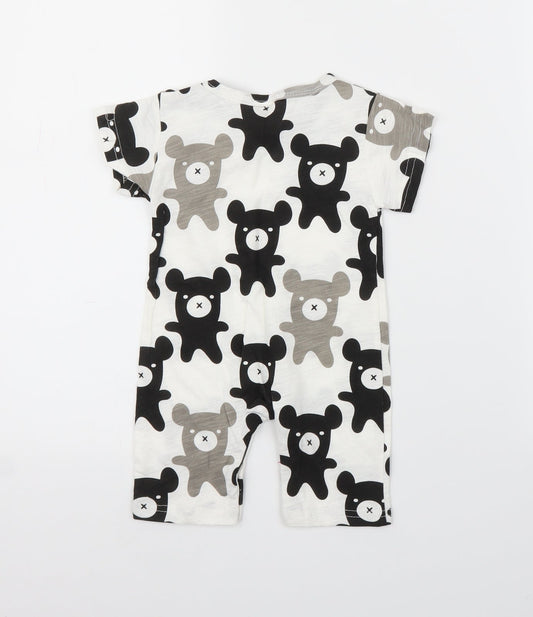 Kid's Tales Baby White Animal Print  Babygrow One-Piece Size 6-9 Months  - Teddy Bear