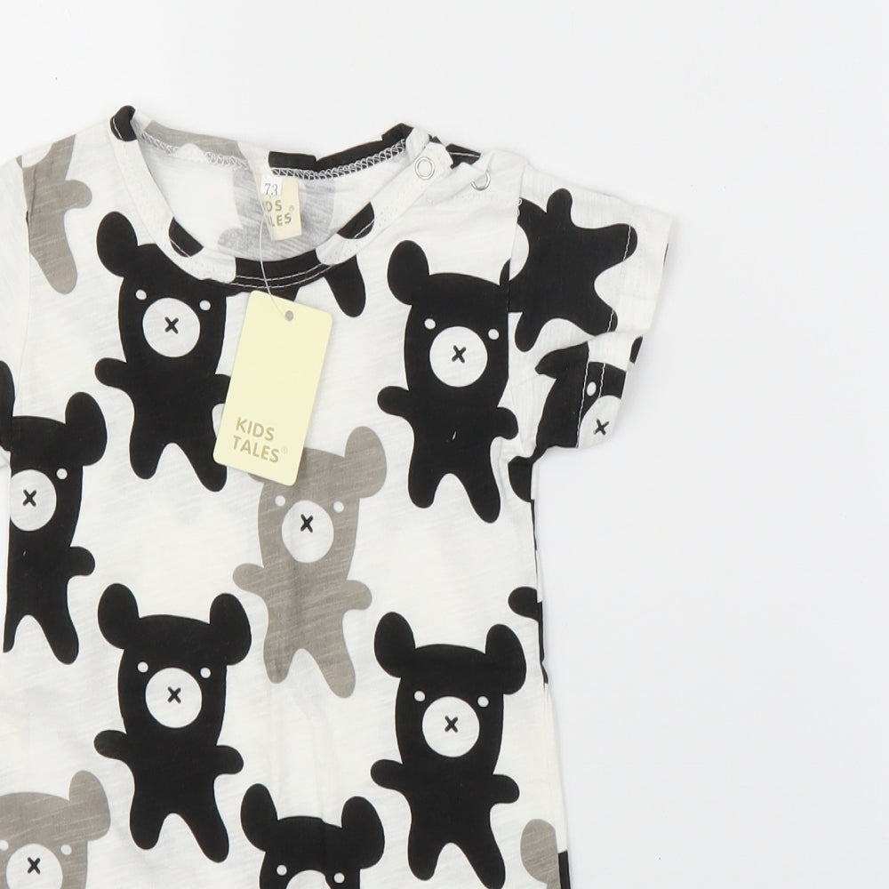 Kid's Tales Baby White Animal Print  Babygrow One-Piece Size 6-9 Months  - Teddy Bear