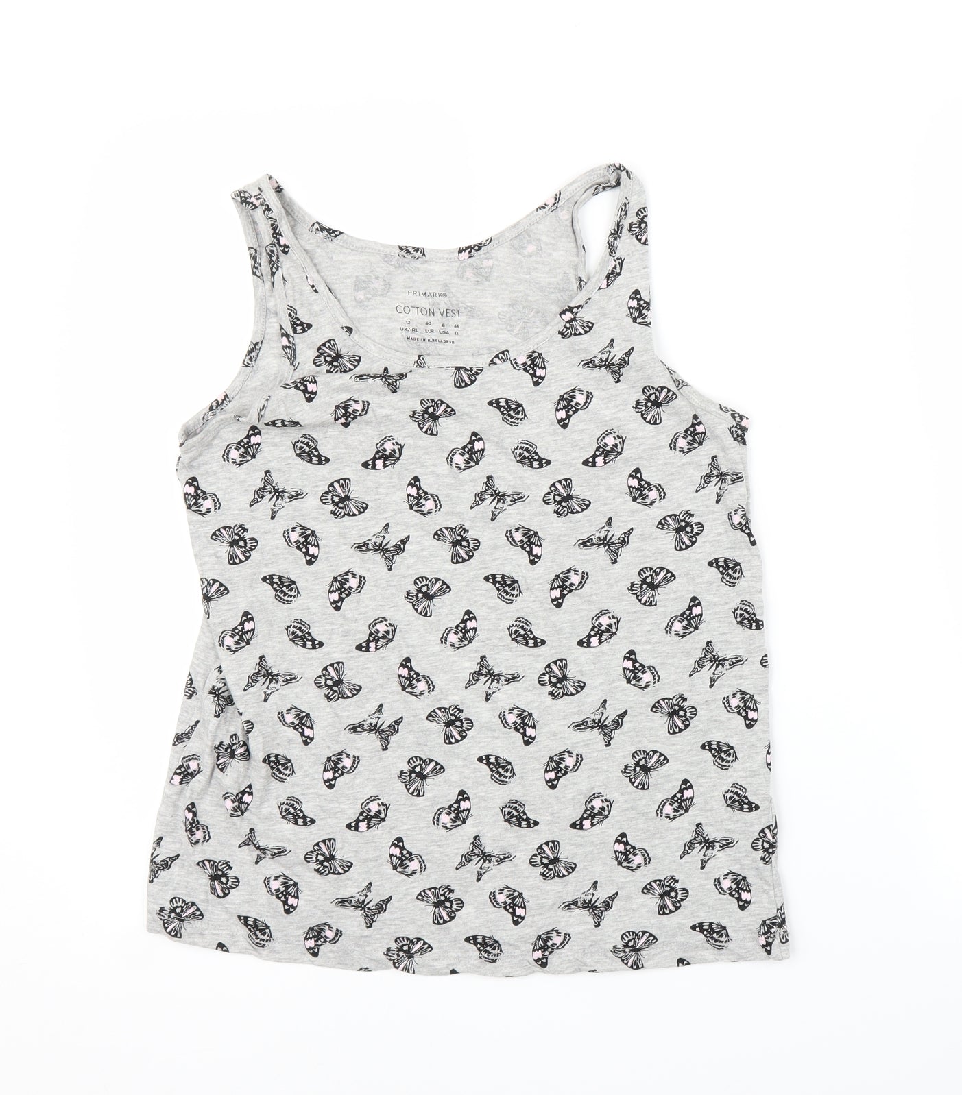 Primark Womens Grey   Basic Tank Size 12  - Butterflies