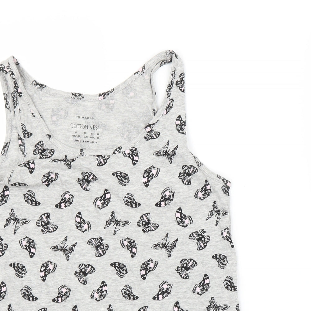 Primark Womens Grey   Basic Tank Size 12  - Butterflies