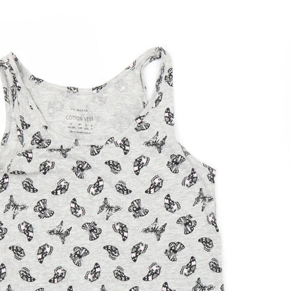 Primark Womens Grey   Basic Tank Size 12  - Butterflies