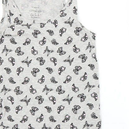Primark Womens Grey   Basic Tank Size 12  - Butterflies