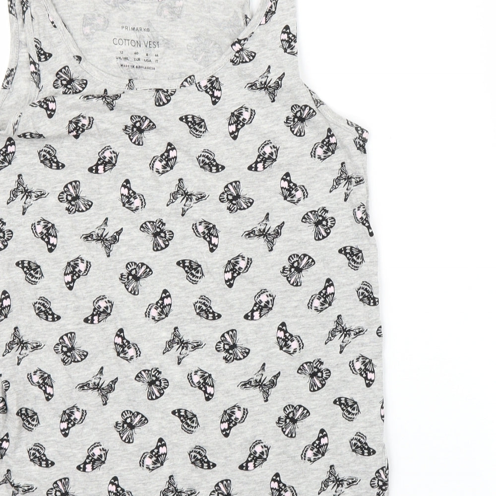Primark Womens Grey   Basic Tank Size 12  - Butterflies