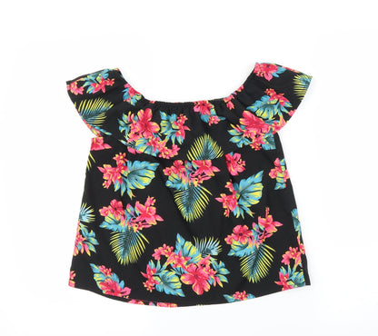 Primark Girls Black Floral  Basic Blouse Size 11-12 Years