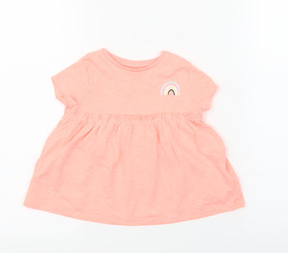 F&F Girls Pink   Basic T-Shirt Size 12 Months  - Rainbow