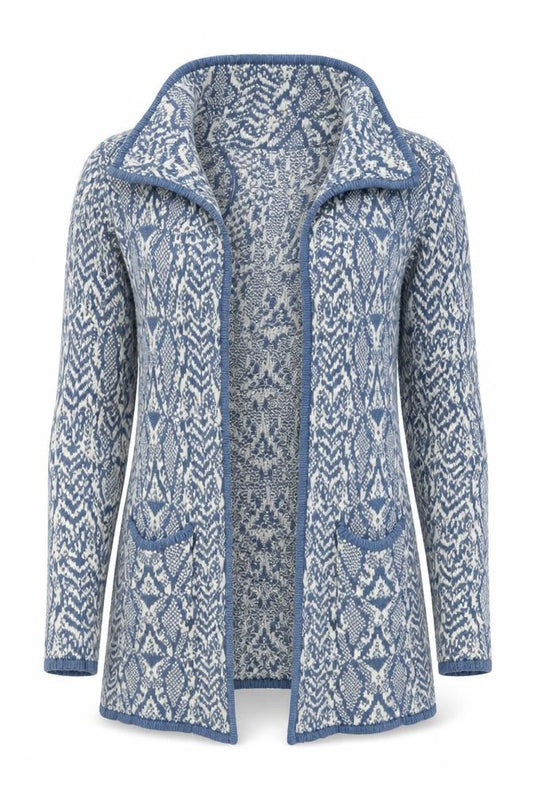 Bonmarché Womens Blue Geometric  Cardigan Jumper Size S
