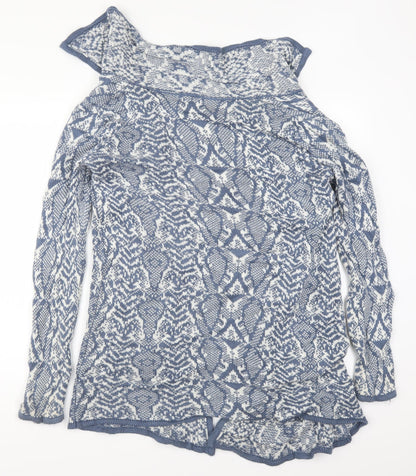 Bonmarché Womens Blue Geometric  Cardigan Jumper Size S